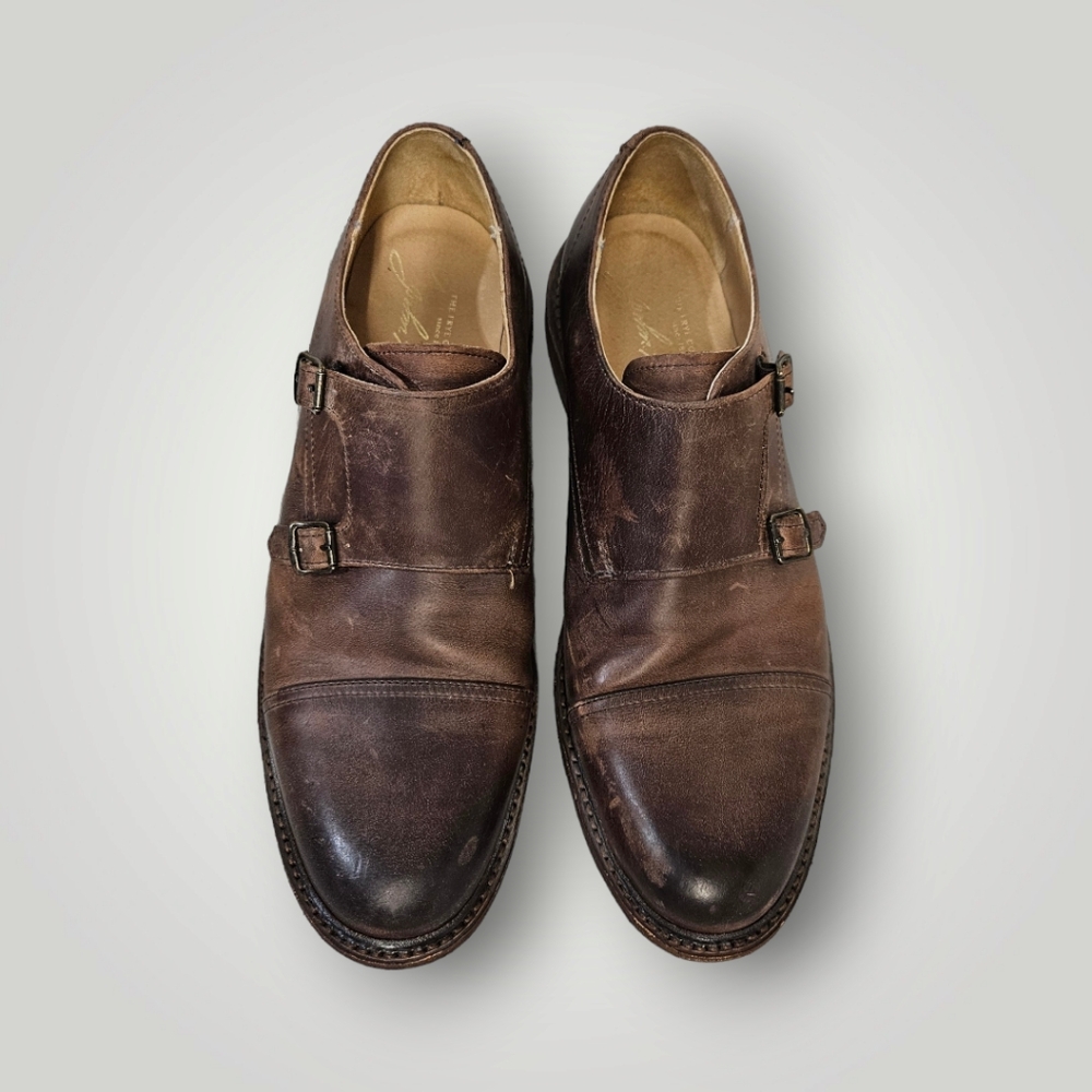 FRYE Shoes Mens 9 Brown James Double Monk Leather - Picture 4 of 9
